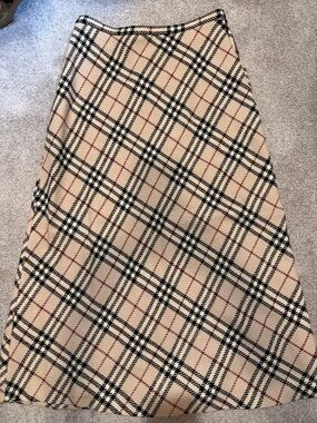 Authentic Vintage Burberry London Pure New Wool Signature Check Long Skirt Sz 46